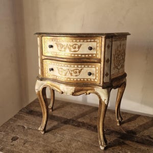 Vintage Florentine Giltwood Side Table, Hand-Painted Drawers, 1960s Cabinet