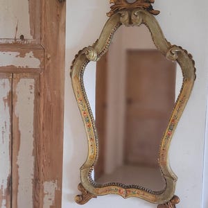 Vintage Hand Painted, Venetian Style Wooden Framed Wall Mirror