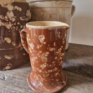 RESERVED Vintage Italian Terracotta Marble Effect Hand Made Jug. Glazed. Early 20th Century