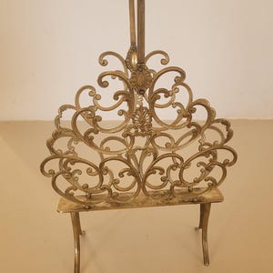 Vintage Ornate Brass Magazine Rack Italian Newspaper Rack, Magazine Stand, Rack 1950s