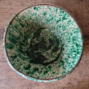 Antique Pugliese Handmade Terracotta Bowl. Glazed. Passata Bowl. 1800s