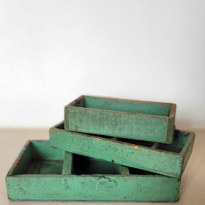 Set of 3 Vintage Italian Green Wooden Boxes