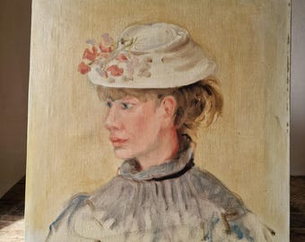 Retrato original de uma mulher italiana. Óleo sobre tela. Assinado.