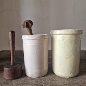Antique Italian Stoneware Sardine Pots: Rustic Farmhouse Kitchen Decor