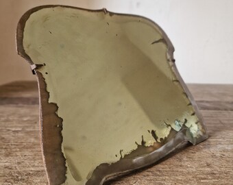Vintage French Table Mirror with Stand, Distressed Patina
