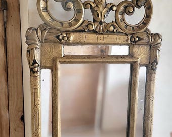 Antique French Gilded Mirror, Hand Carved. Late 19th Century