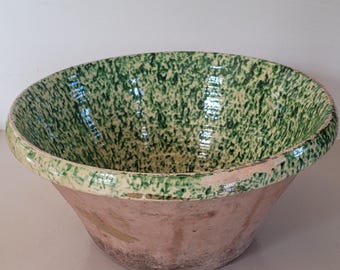 Large Antique Pugliese Terracotta Bowl. Glazed Majolica. Early 1900s
