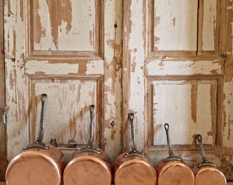 Vintage französisches Kupferpfannen-Set, Les Cuivres de Faucogney, Made in France