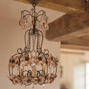 Fabulous French Amber and Peach Crystal Drop Chandalier 1940s