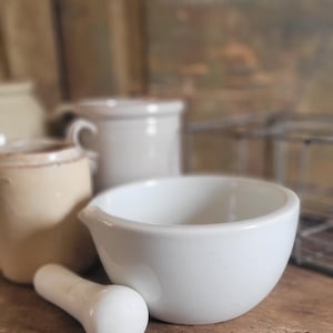 Large Antique French Porcelain Mortar and Pestle. Apothecary Pestle and Mortar. Early 20th Century