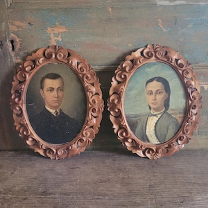 Pair of Original Antique Italian Portraits 19th Century.