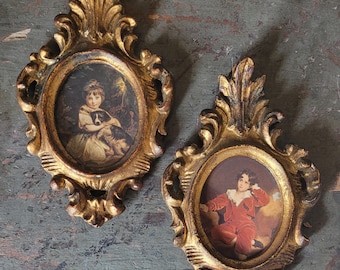 No. 2  Vintage Italian Miniature Prints in Beautiful Gilt Wood Original Florentine Frames