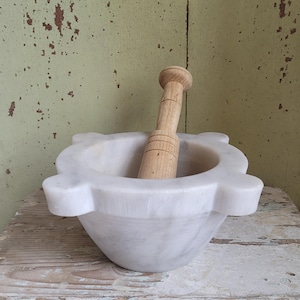 Italian Marble Mortar and Wooden Pestle
