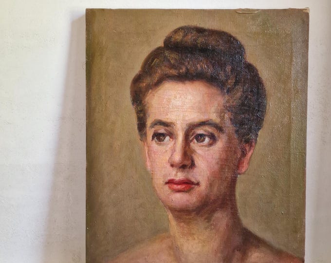 Featured listing image: Original Italian Female Portrait. Oil on Canvas. Signed