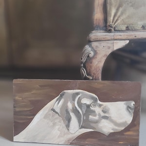Vintage Italiaans schilderij van wijzer aan boord. Jachthond schilderij. Gesigneerd.