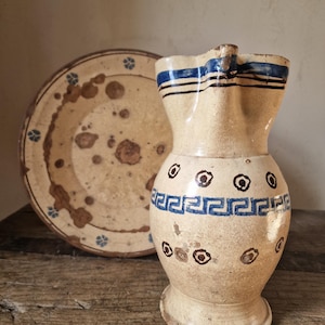XLAntique Italian Terracotta Hand Made Jug. Glazed. 19th Century. Pugliese Ceramics
