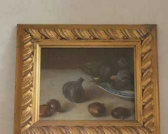 Antique Italian Still Life Oil Painting: Chestnuts and Figs, Early 20th Century