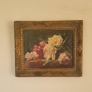 Antique Belgian Oil Painting by Georges Phillipe Jacqmotte (1876 - 1949). Still Life - Roses.  Late 19th Century/Early 20th Century