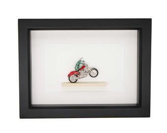 Framed Insect Art Weevil Knievel Riding Motorcycle Wheelie Taxidermy 6x8 frame