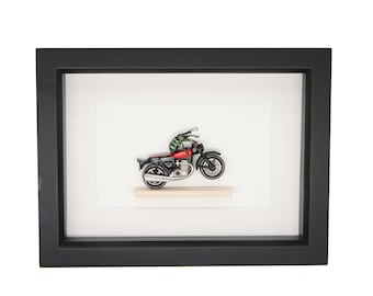 Framed Insect Art Weevil Knievel Riding Motorcycle Wheelie Taxidermy 6x8 frame