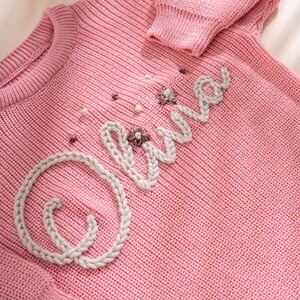 Personalized Embroidered Baby Name Sweater: Hand-Embroidered Gift, First Birthday Outfit or Baby Shower