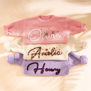 Personalized Baby Name Sweater | Embroidered Children Sweatshirt, Customized Baby Gifts, Knit Sweater Toddler, kids name sweater gifts