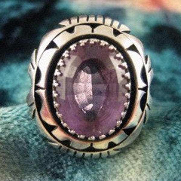 Size 6 3/4 Large Amethyst Sterling Ring