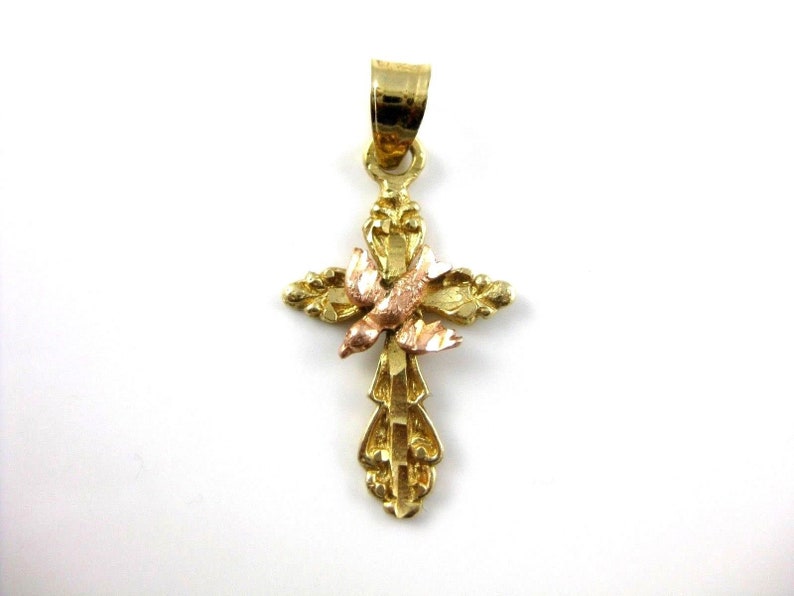 Vintage 14k Yellow Gold Religious Cross With Dove Pendant Image 0