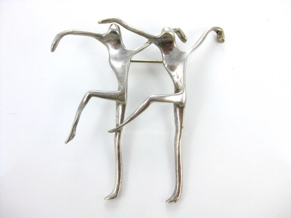 Large Vintage Sterling Silver Ballerina Brooch Pin