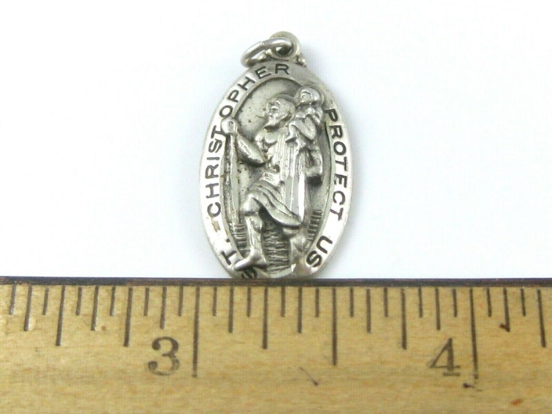 Vintage St Christopher Sterling Silver Catholic Religious Protection Pendant