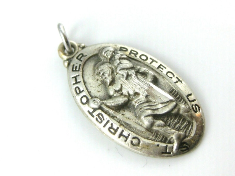 Vintage St Christopher Sterling Silver Catholic Religious Protection Pendant