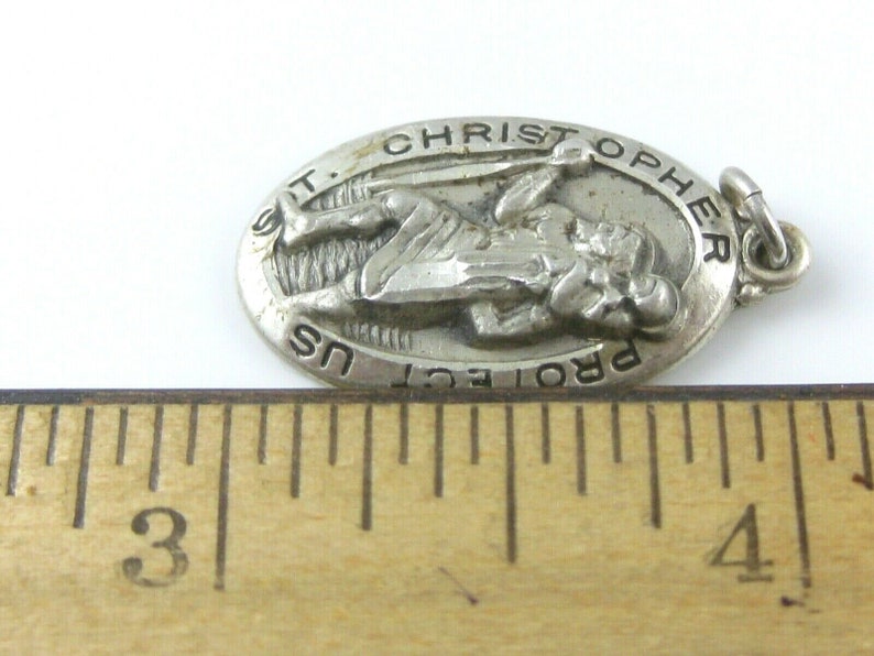 Vintage St Christopher Sterling Silver Catholic Religious Protection Pendant