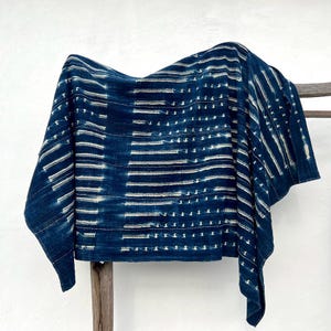 Vintage African Indigo Wrapper: Handwoven Mali Throw Blanket