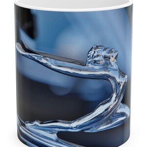 Vintage chrome classic car hood ornament for 11 or 15oz ceramic mugs.