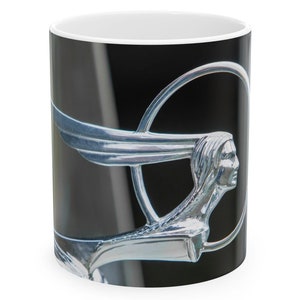 1933 Pontiac 601 Classic Car Hood Ornament of Chief Pontiac in Chrome and Ready to Wrap Around 11 or 15oz Ceramic Mugs.