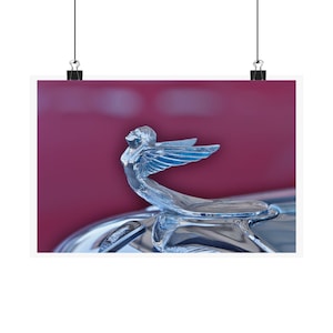 Plymouth classic car chrome &#39;Winged Lady&#39; vintage hood ornament art print for  garages, man caves, homes, and offices.