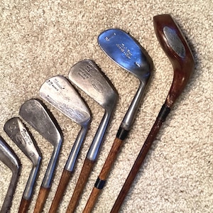 Antique Hickory Golf Club Set: Right Hand, Brass Plate Driver- 055