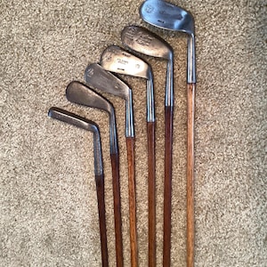 Vintage Hickory Golf Club Set: Restored Brass Plate Driver & Iron Set