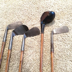 Antique Hickory Golf Club Set: Restored Burke Irons, Horn Inset Driver