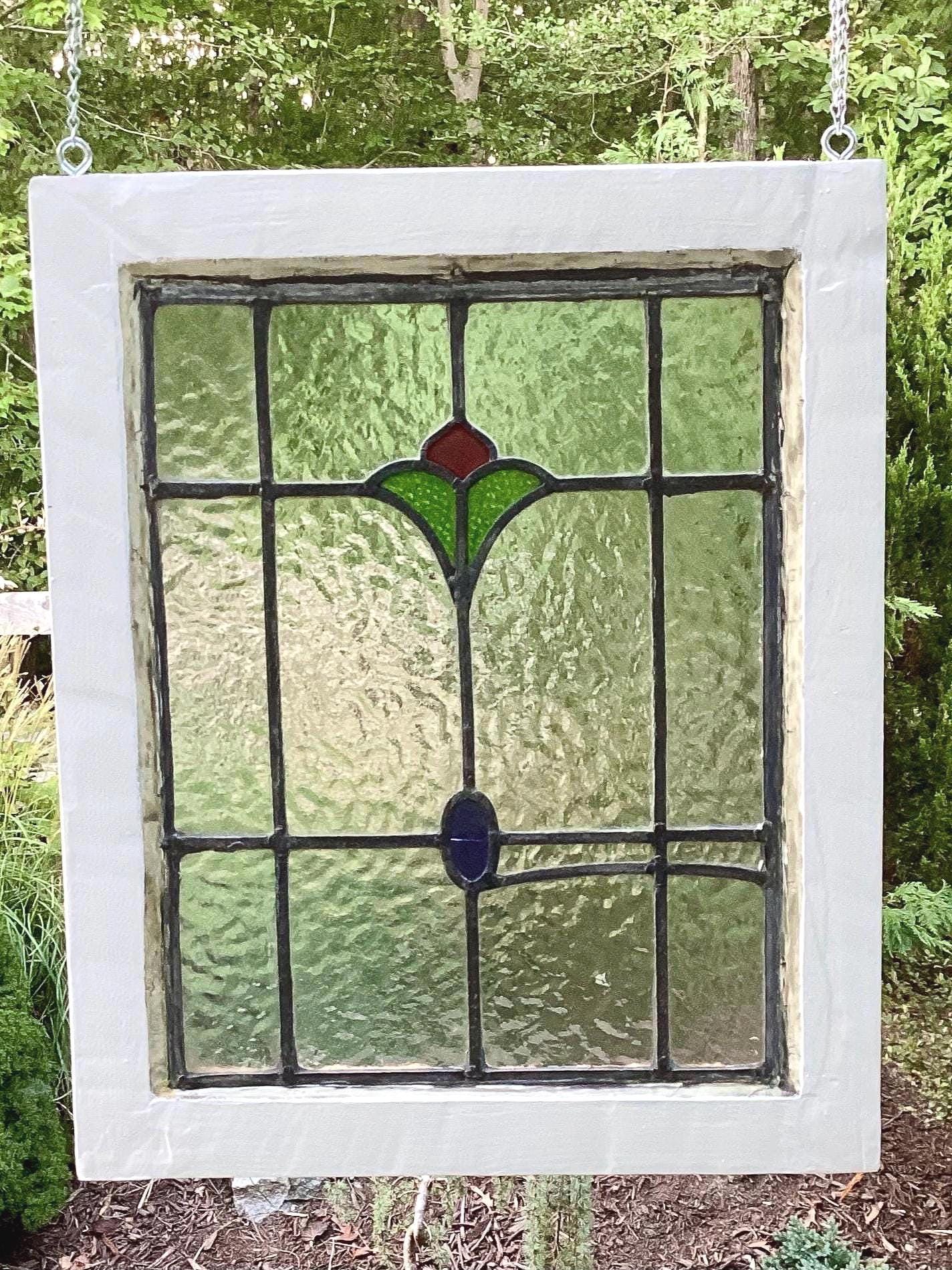Antique Stained Glass Panel: Restored Leaded Window Art- 012