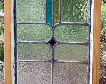 Antique Leaded Stained Glass Panel: Art Deco Geometric Window -015