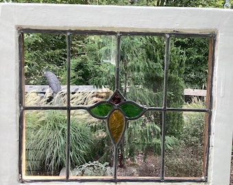 Antique Stained Glass Window Panel: Restored Victorian Floral Leaded Glass-002,3