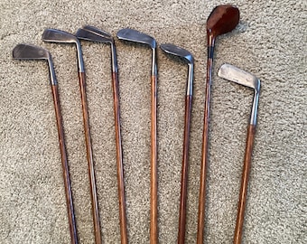 Set of 10 Vintage Wood Shaft Golf Clubs, Mix of Different Ones and