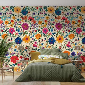 Colorful Flower Wallpaper Peel and Stick Wallpaper | Removable Wallpaper