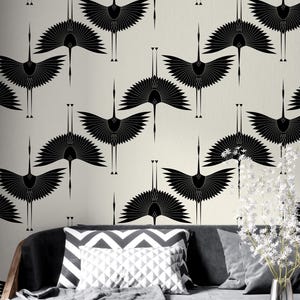 Chinoiserie-Inspired Crane Wallpaper | Peel and Stick Wallpaper | Removable Wallpaper