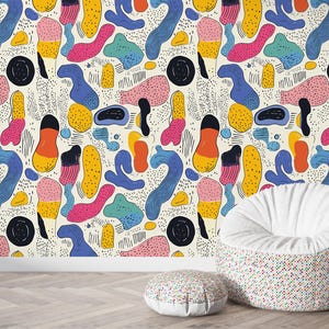 Abstract Colorful Shapes Wallpaper - Modern Artistic Design | Peel and Stick Wallpaper | Removable Wallpaper