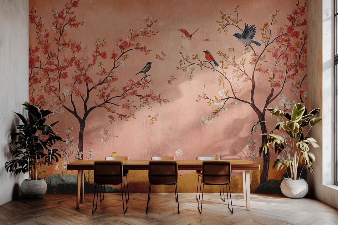Pink Floral Nature Peel and Stick Wallpaper | Removable Wallpaper - Etsy