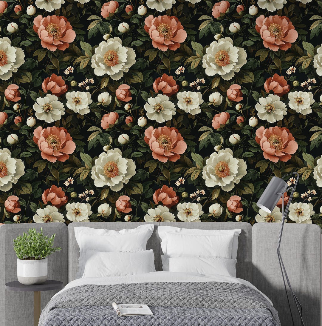 Peony Pattern Wallpaper Peel and Stick Wallpaper | Removable Wallpaper ...