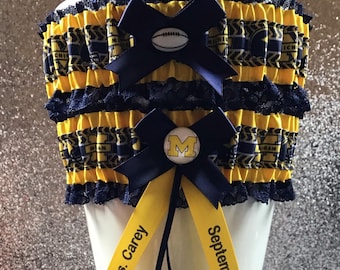 Michigan Wolverines Personalised Wedding Prom Garter and Tossing Garter Set