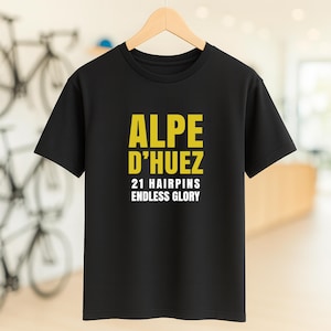Alpe d’Huez 21 Hairpins T-Shirt (Cycling Climb Tee) | Road Cycling Gift | Unisex Softstyle S–5XL